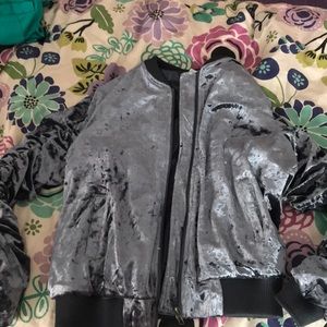 Small Grey Velvet Bomber Jacket From Listicle